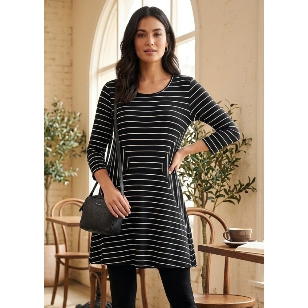Comfy USA Striped 3/4 Sleeve Tunic Top Size M Scoop Neck Tunic Lagenlook Stretch
